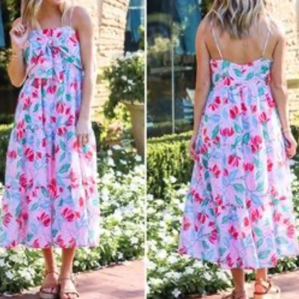 NWT J. MARIE claire bow midi pink floral spring dress